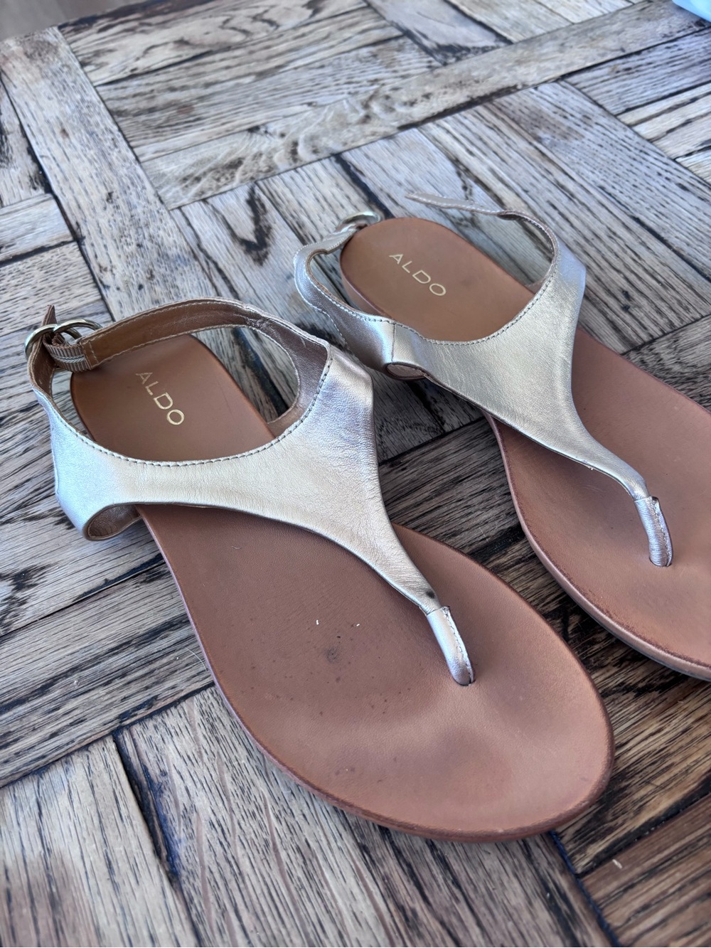 ALDO Metallic Gold T-Strap Sandals
